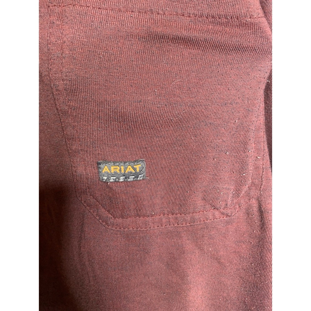 Mens Large  ARIAT Rebar Burgundy Pocket‎ Tshirt Short Sleeve - Picture 3 of 6